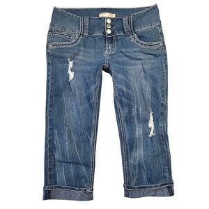 Y2k No Boundaries Womens Distressed Capri Jeans 2000s Bratz Low Rise Size 9